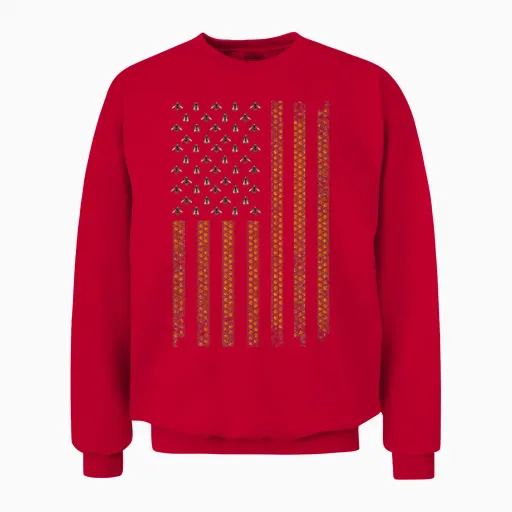 Cool Bee Keeper Art Us Flag Honey Beekeeping Unisex Sweatshirt in Red