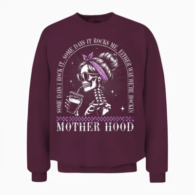 Motherhood Retro Skeleton Some Days I Rock It Vintage T-Shirt, Black, S Unisex Sweatshirt - Maroon