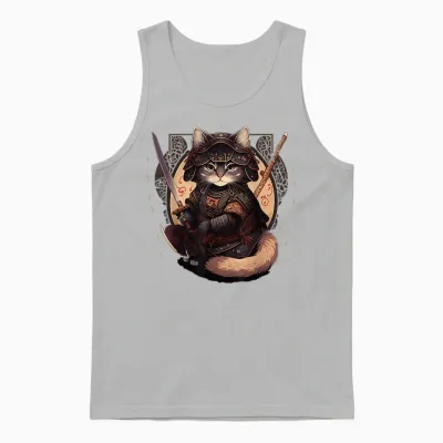 Samurai Cat Warrior Japanische Ninja Katze Kawaii Unisex Tank Top - Ash