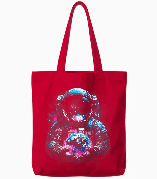 Astronaut Planet Earth Outer Space Galaxy Universe Science Tote Bags in Red