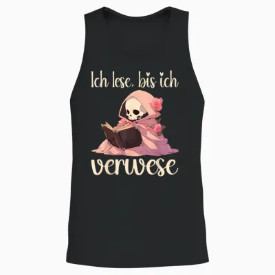 Roman Lover Booknerd T-Shirt with German Text "ich Lese, Bis Ich Gewese", Black Unisex Tank Top - Black