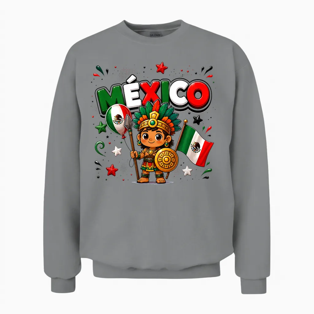 T-Shirt Drapeau Du Mexique, Carte Mexicaine Pour Enfants Et Filles Unisex Sweatshirt in Sport Grey