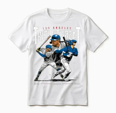 Triple Threat Ohtani, Betts, Freeman Los Angeles Mlbpa Unisex T-Shirt - White