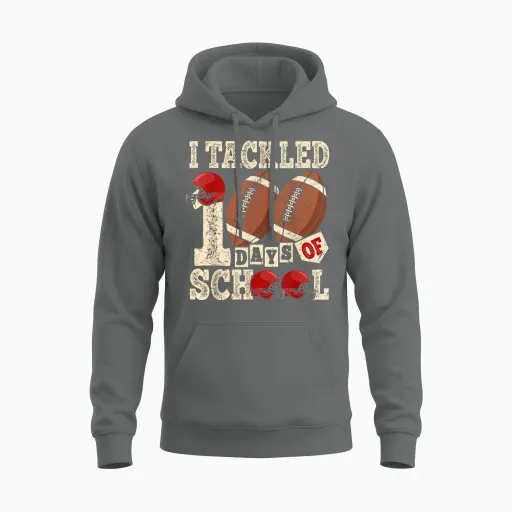 100 Days of School Boys Kids 100th Day of School Football Unisex Hoodie in Graphite Heather