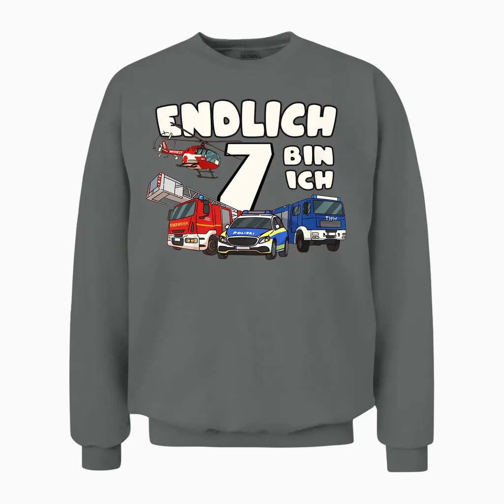 Kinder 7. Geburtstag Polizei, Feuerwehr, Thw & Rettungsdienst Unisex Sweatshirt in Graphite Heather