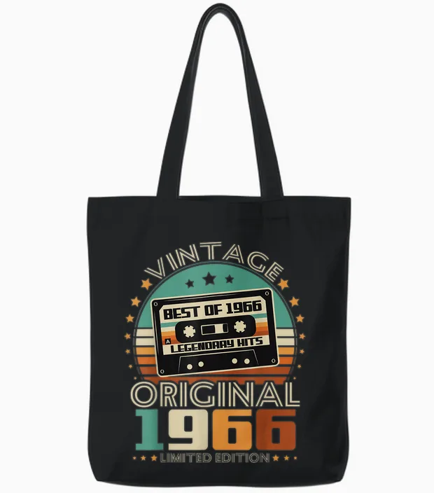Original 1966 Vintage Birthday 60 Years for Men Women Tote Bags in Black