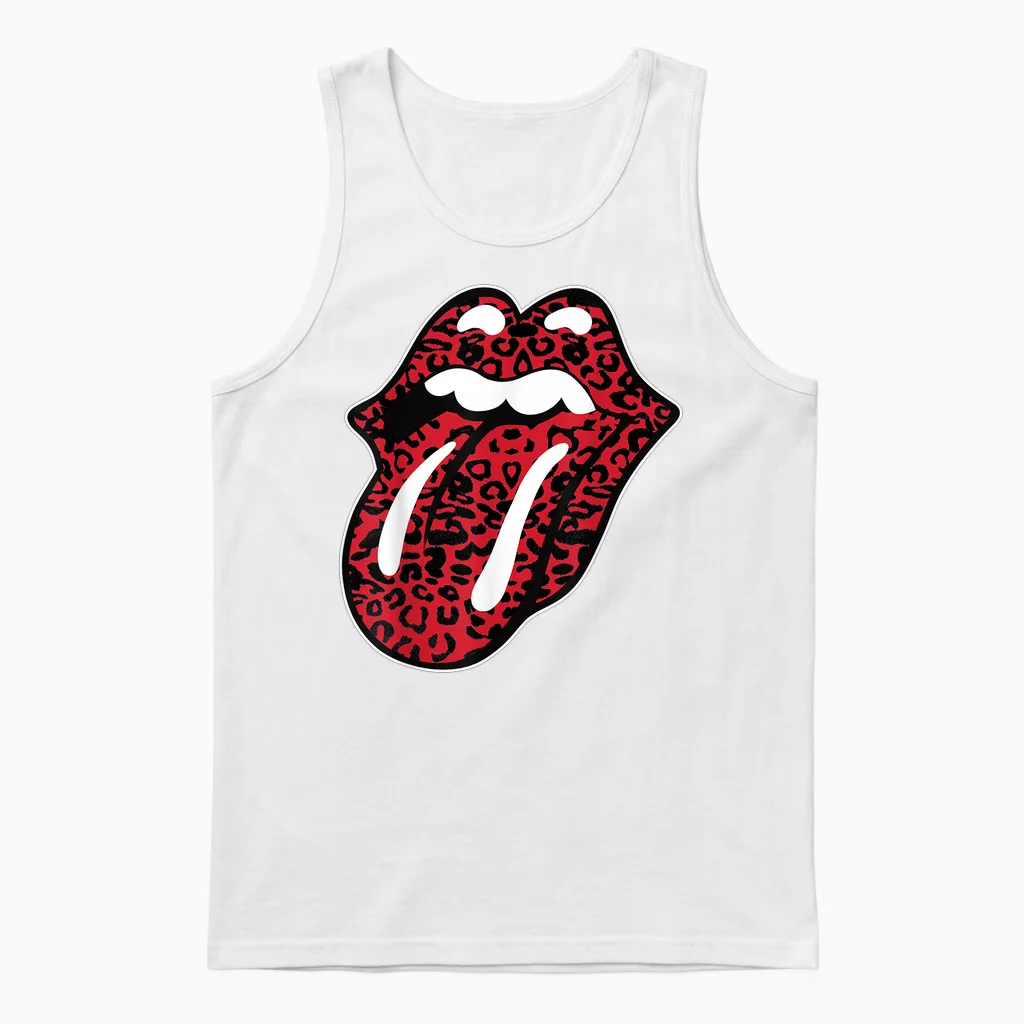 Offizielle the Rolling Stones Leopardenzunge T-Shirt, Schwarz, Unisex Erwachsene, Unisex-Kinder, Kurzarm, T-Shirt, S, Eu 38/40 Unisex Tank Top in White