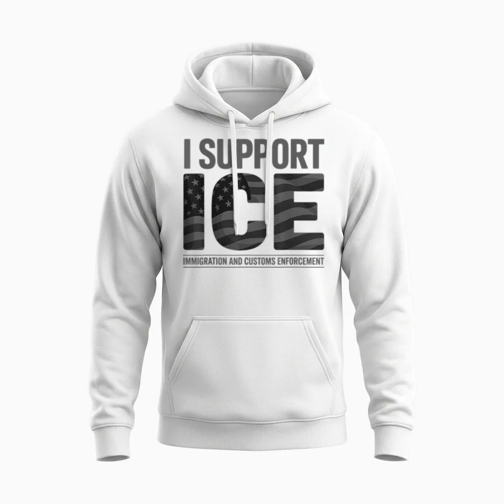I Support Ice, Immigration Officers American Flag Vintage Unisex Hoodie in White
