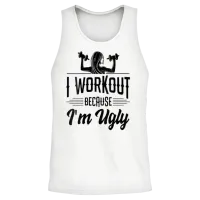 Womens I Workout Because I M Ugly Women Funny Gym Unisex Tank Top - White – 2