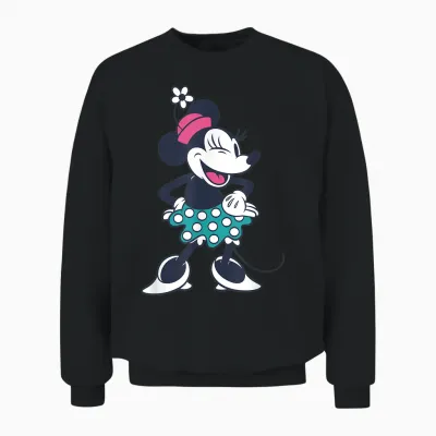 Amazon Essentials Disney Standing and Winking Retro Minnie Unisex Sweatshirt - Black