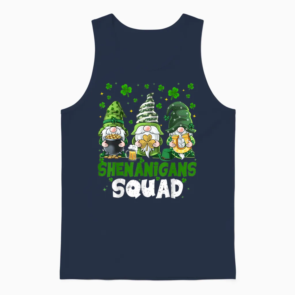 St Patricks Day Gnomes Shenanigans Squad Saint Pattys Women Unisex Tank Top in Navy