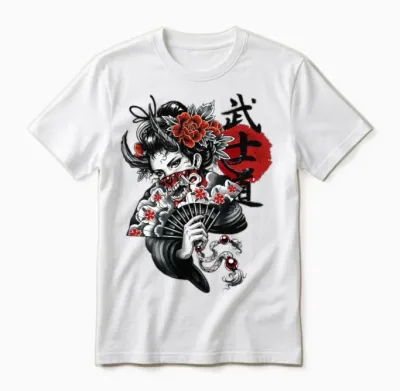 Japanese Geisha Girl Unisex T-Shirt - White