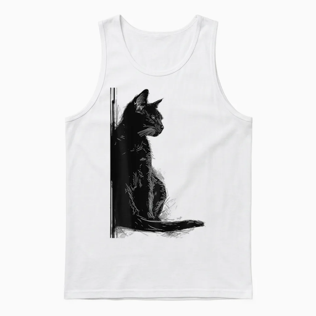 Katze Abstrakte Zeichnung Kunst Tier Illustration Grafik Katze Unisex Tank Top in White