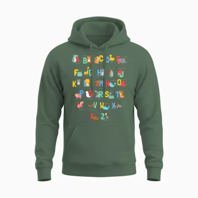 Animal Alphabet Funny Unisex Hoodie - Military Green
