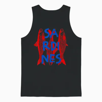 Retro Distressed Graphic Sardines Fish for Men and Women Unisex Tank Top - Black