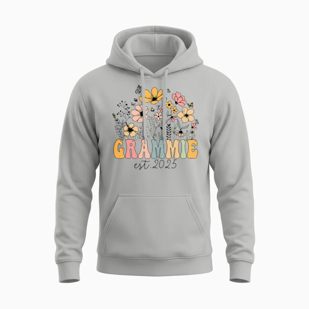 Grammie Flower Retro Floral & Botanical Unisex Hoodie - Ash