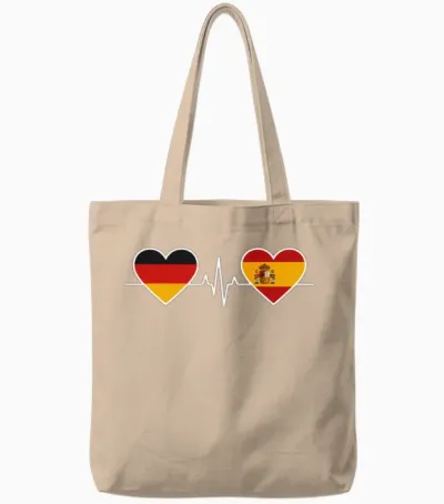 Germany Spain Heartbeat Flags Tote Bags - Natural
