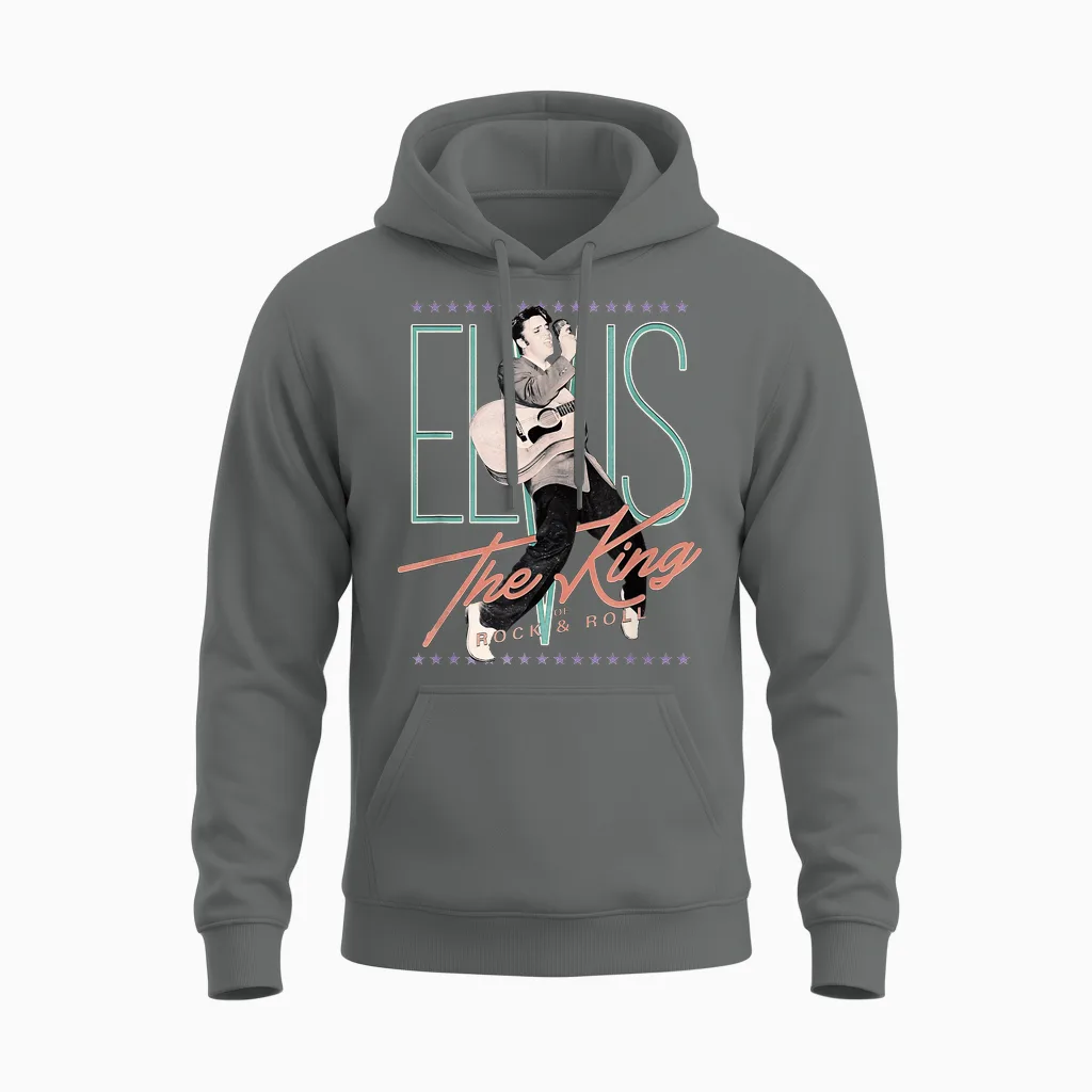 Elvis Presley Vintage T-Shirt - Classic Fit, Crew Neck, Short Sleeve, Black Unisex Hoodie in Graphite Heather