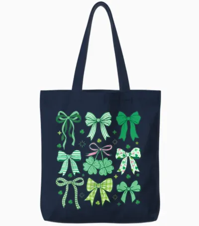 Cute Green Shamrock Bow Coquette St Patricks Day Tote Bags - Navy