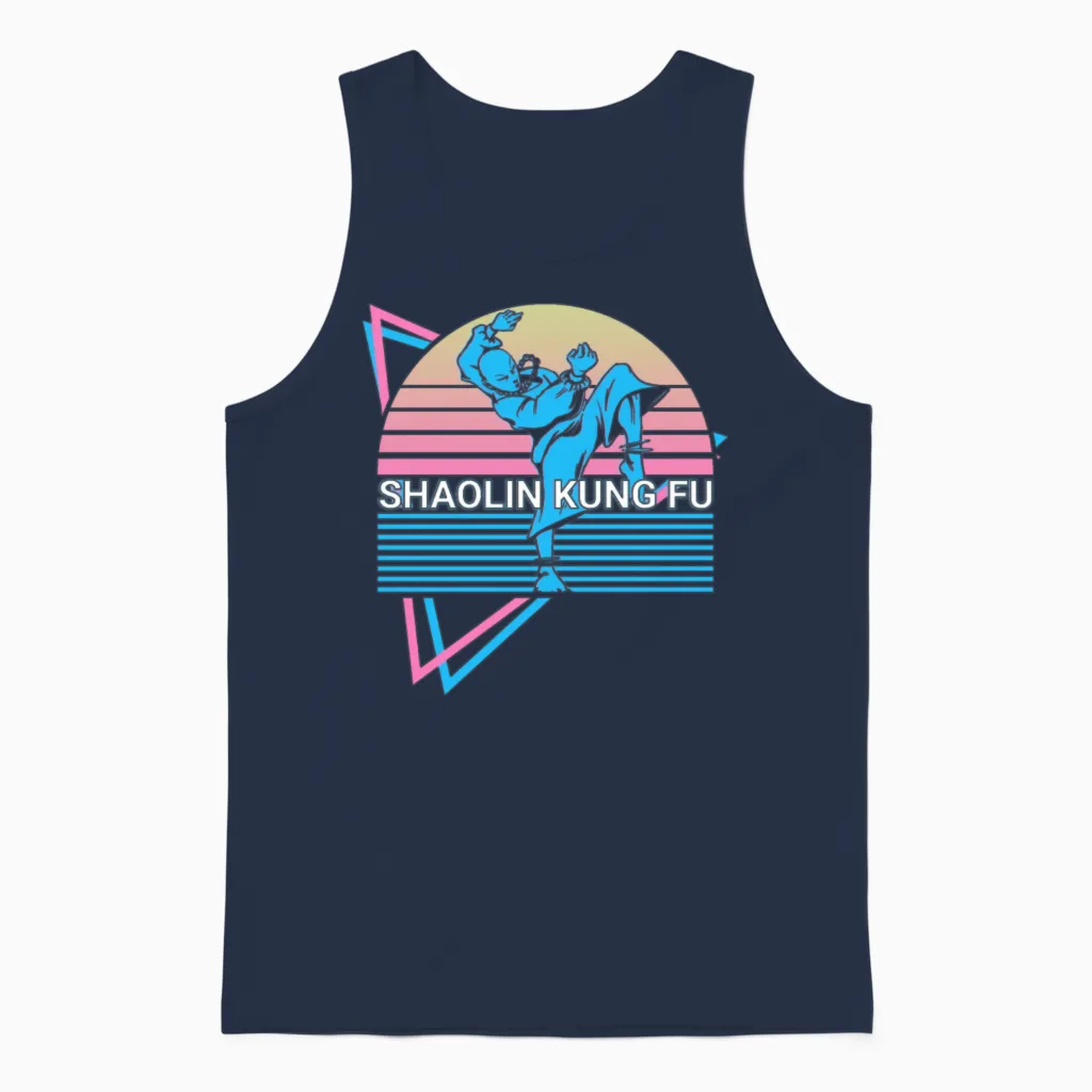 Kung Fu Retro Unisex Tank Top in Navy