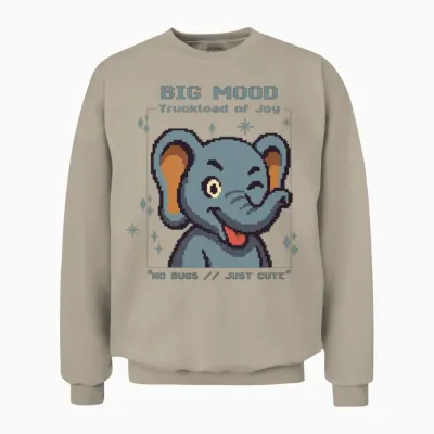 Pixel Elephant – Big Mood Cute Retro Unisex Sweatshirt - Sand