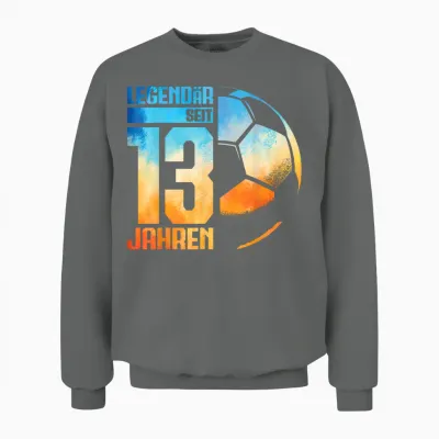 13th Birthday Decoration Football Player 13 Years Boy Teenager T-Shirt, Black Unisex Sweatshirt - Graphite Heather