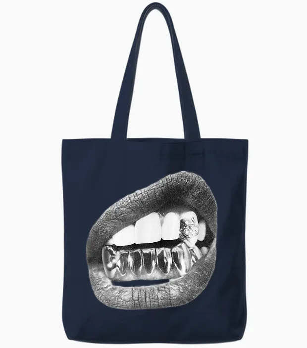 Teeth T-Shirt, Black Tote Bags in Navy