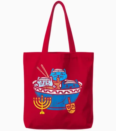 Jewish Cats Ramen Kitten Anime Hanukkah Pajamas Chanukah Pjs Tote Bags - Red