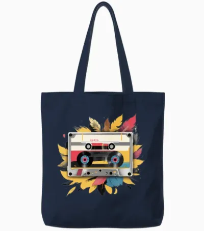 Vintage-Retro Cassette Tape Tote Bags - Navy