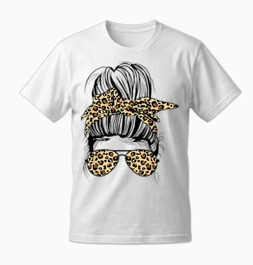 Leopard Mom Life Messy Bun Unisex T-Shirt - White
