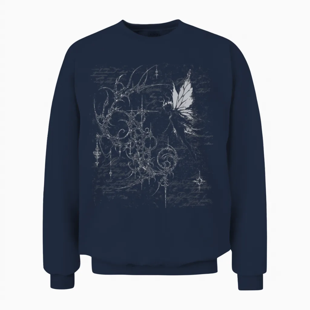 Y2k Grunge Fairy Alt Goth Sigilism Vintage Graphic Unisex Sweatshirt in Navy