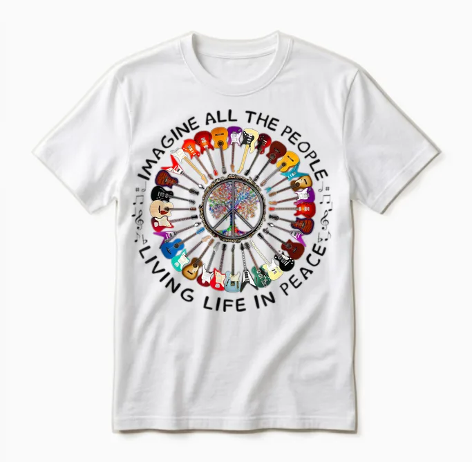 Imagine Hippie People Living Life in Peace and Love Unisex T-Shirt in White