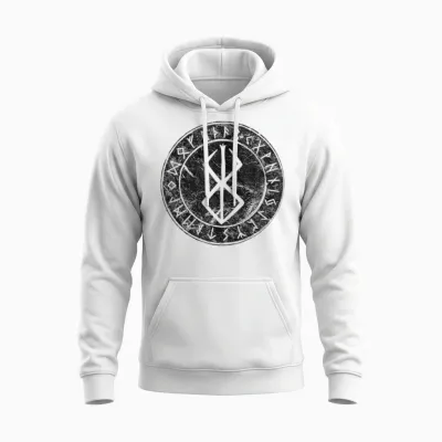 Rune Berserker Viking Symbol Futhark T-Shirt, Grey, S Unisex Hoodie - White
