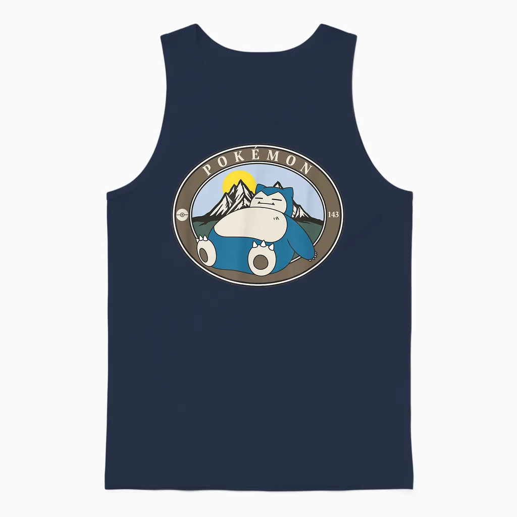 Pokémon 143 Snorlax Sleepy Outdoor Adventures Park Badge Unisex Tank Top in Navy