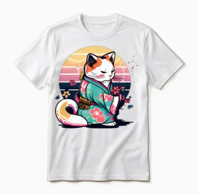 Cat Kimono Unisex T-Shirt - White