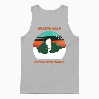 Hiking Solo but Never Alone Unisex Tank Top - Ash