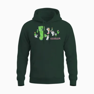 Minecraft Creeper with Bunnies and Cats Pixel Garden Unisex Hoodie - Forest