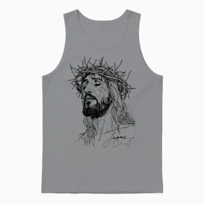 Visit the Aesthetic God Apparel - Jesus Dornenkrone - Jesus-Linienzeichnung Kunstwerk T-Shirt (weiß, S) Unisex Tank Top - Sport Grey