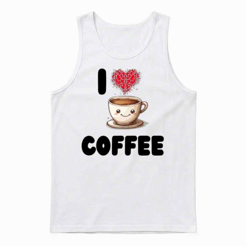 I Love Coffee Unisex Tank Top in White