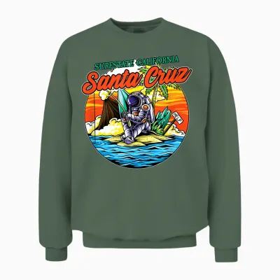 Santa Cruz Ca California Surfer I Santa Cruz California T-Shirt, Black Unisex Sweatshirt - Military Green