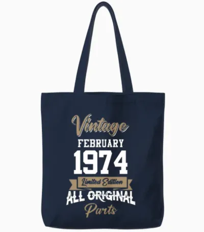 February 1974 Vintage Birthday Present Tote Bags - Navy