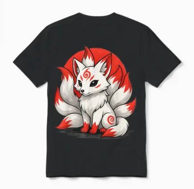 Kitsune Laughing Japanese Fox Nine-Tailed Anime Manga Unisex T-Shirt - Black