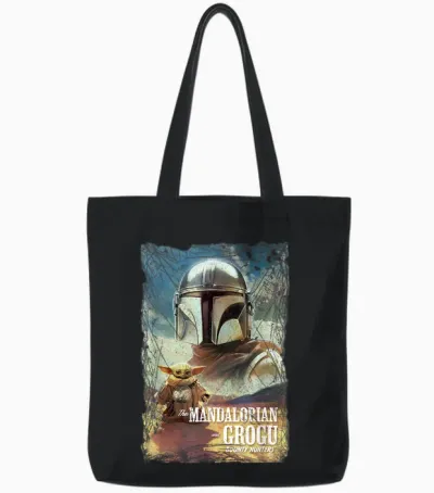 Star Wars the Mandalorian and Grogu Movie Classic Poster Art Tote Bags - Black