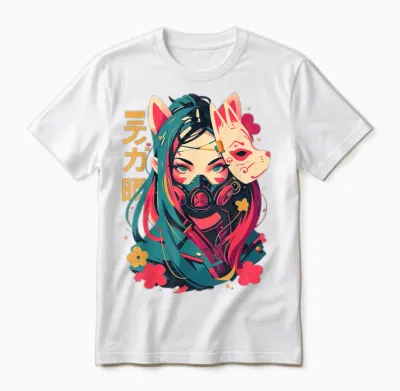 Anime Manga Cyberpunk Aesthetic Techwear Harajuku Kitsune T-Shirt, Black Unisex T-Shirt - White
