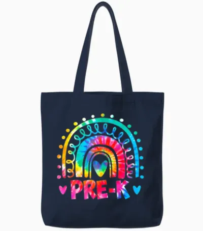 Tie Dye Prek Teacher Rainbow Preschool Back To Tote Bags - Navy
