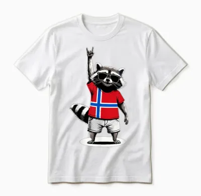 Norwegische Flagge Waschbär Lustig Norwegen Unisex T-Shirt - White