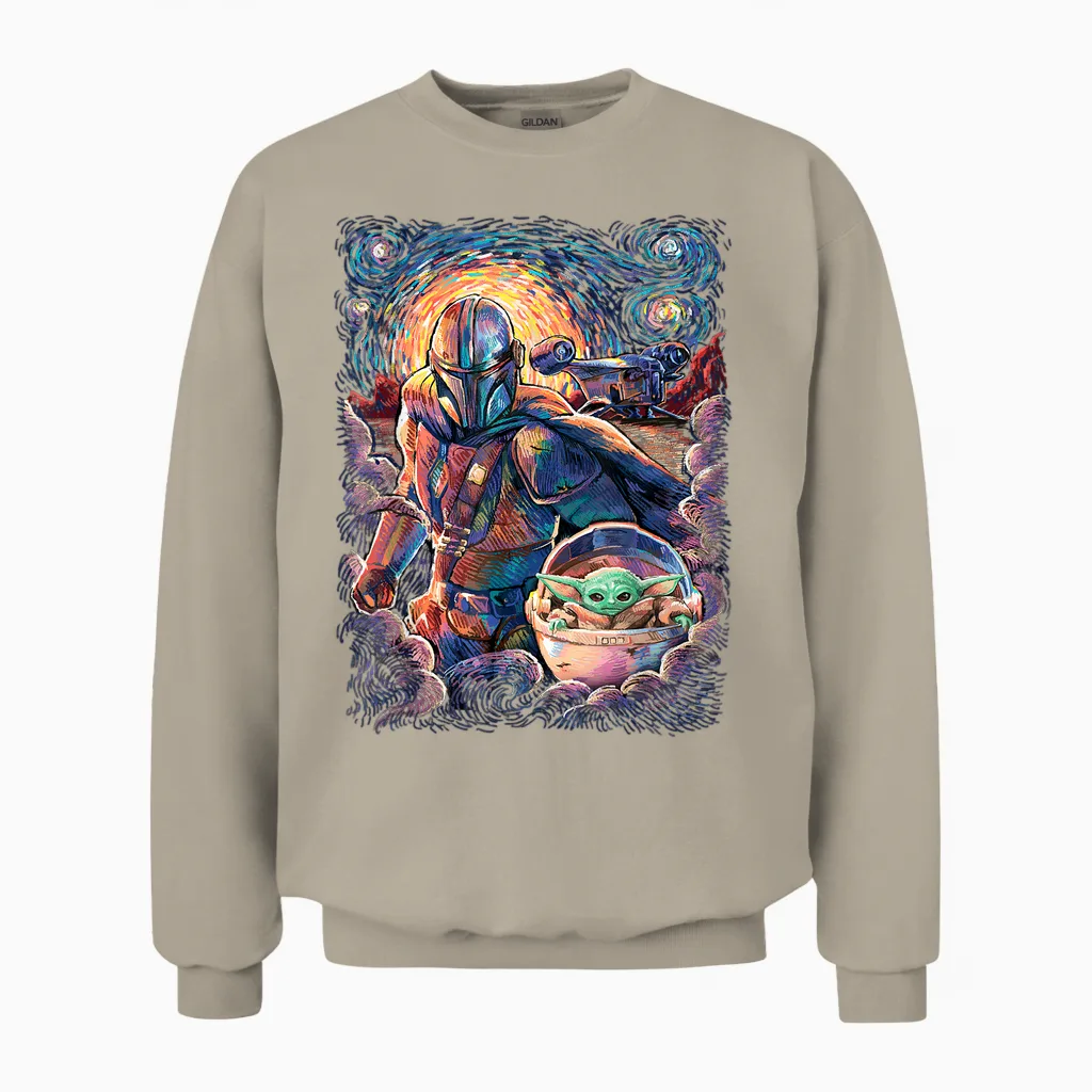 Star Wars the Mandalorian & the Child Starry Night Style Unisex Sweatshirt in Sand