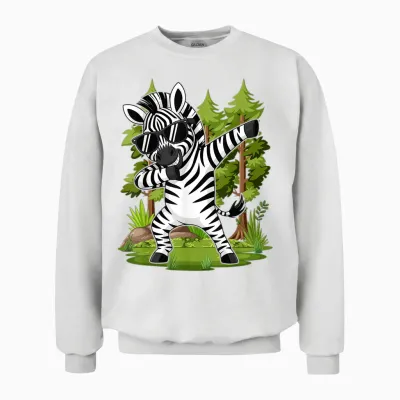 Cute Dabbing Zebra Clothes Kids Toddler Boys Animal Print Unisex Sweatshirt - White