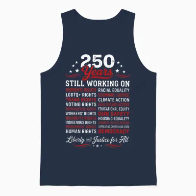 Stars, Stripes and Human Rights 250 Years Still Working On Unisex Tank Top - Navy