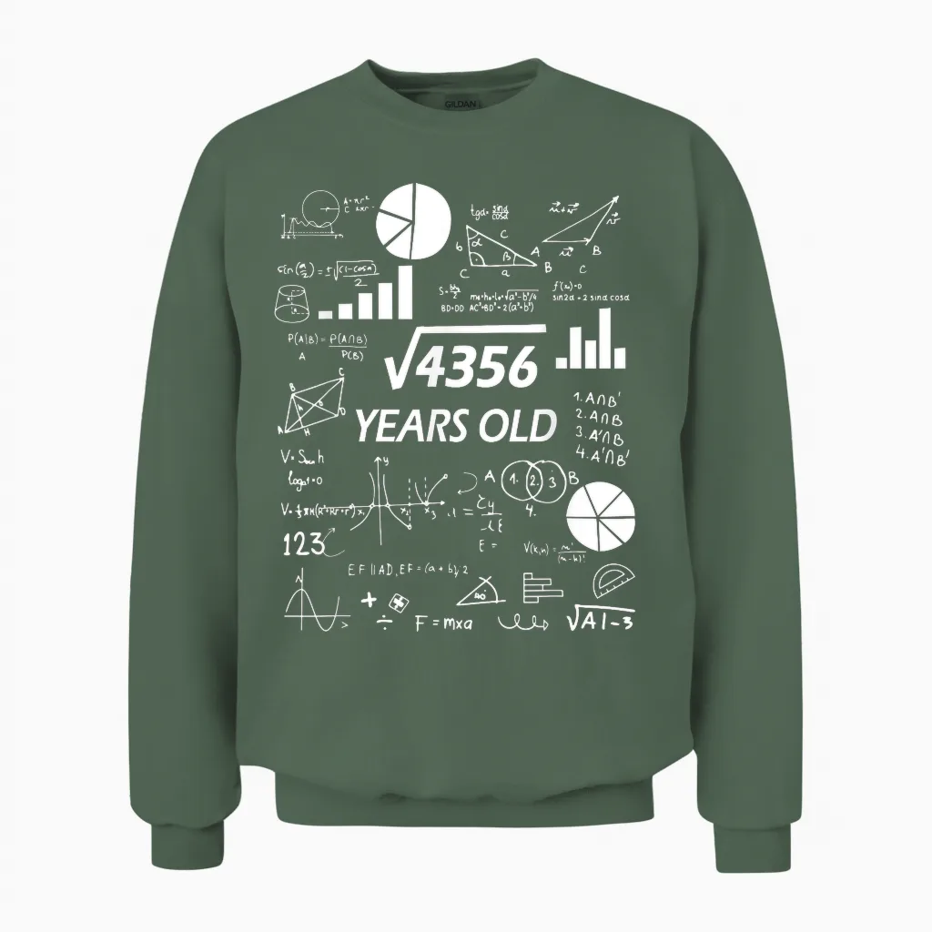 66 Anniversaire Math Carré Racine Unisex Sweatshirt in Military Green
